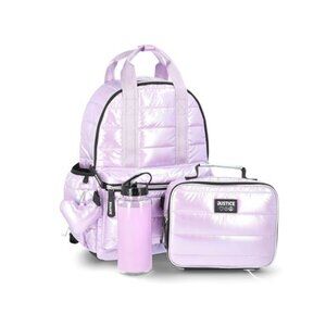17" Shimmer Quilted Backpack, Lunch Bag, Water Bottle, and Charm Set